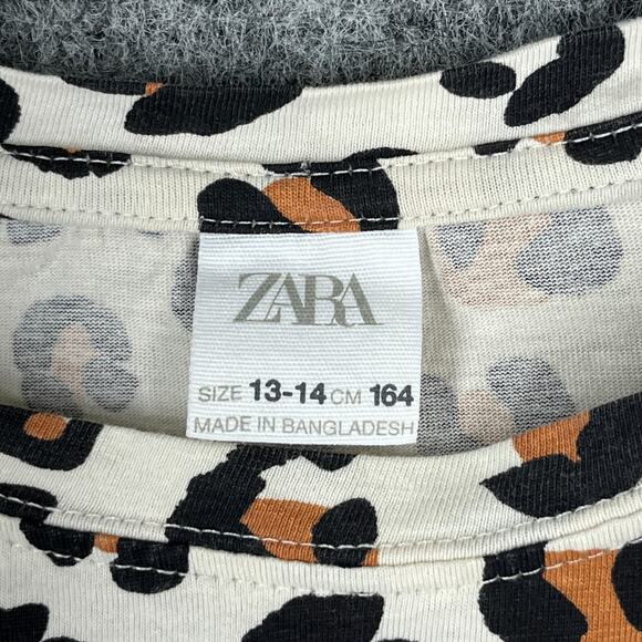 Zara Shirt Girls 13-14 Cheetah Print Basic Long-Sleeve Casual Cotton‎ - Picture 5 of 10